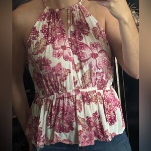 Pink Floral Halter Peplum Camisole